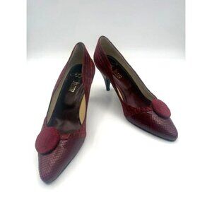 Vintage Lanzoni & b Italy Women's Burgundy Suede Leather Pump Heels Size 35.5